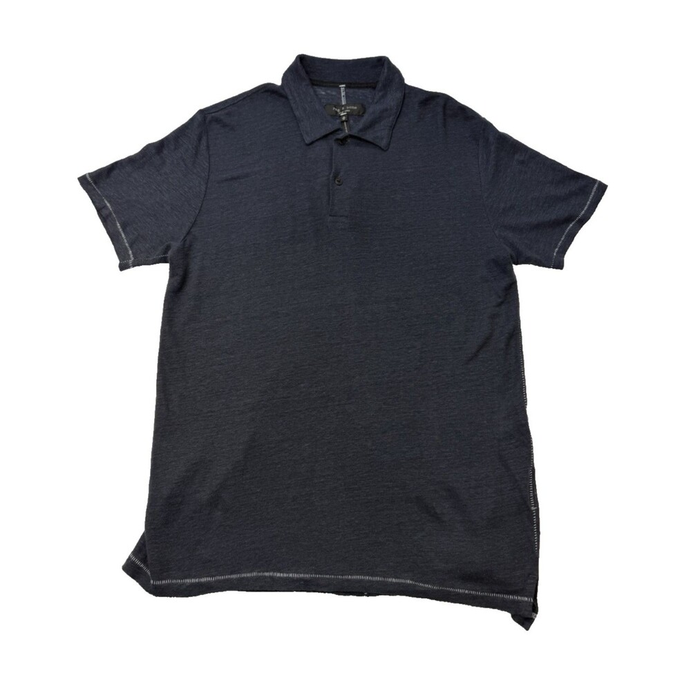 Rag & Bone Polo Shirt Medium Navy Blue Soft Knit Short Sleeve Designer